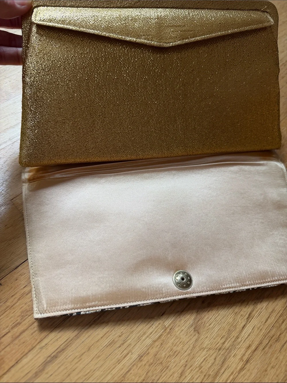 1950s Vintage Gold Floral Embroidered Evening Clutch - Unbranded